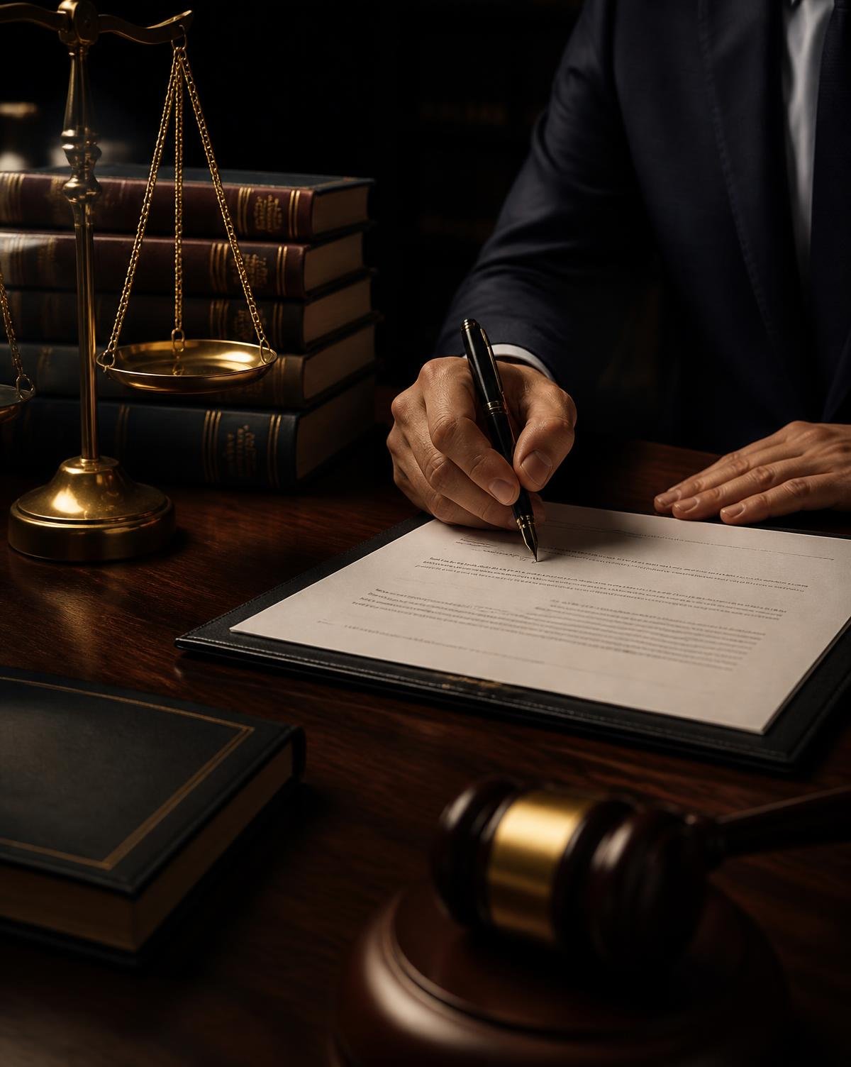 Legal advisor signing a compliance document